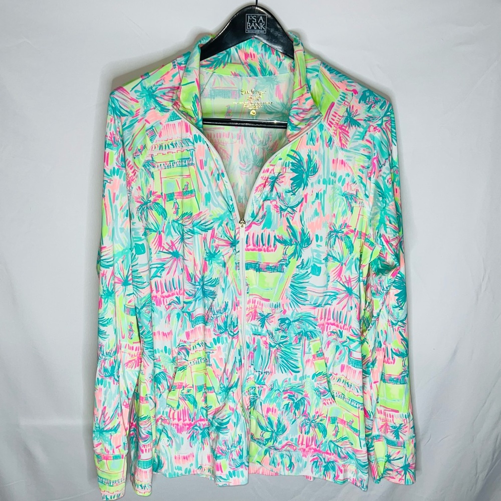Lilly Pulitzer Luxletic Zip Up Jacket Palm Print XL Golf Tennis Activewear - Picture 2 of 4